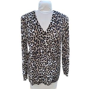 Michael Kors Leopard Print V-Neck Sweater Sz .S Cotton Blend